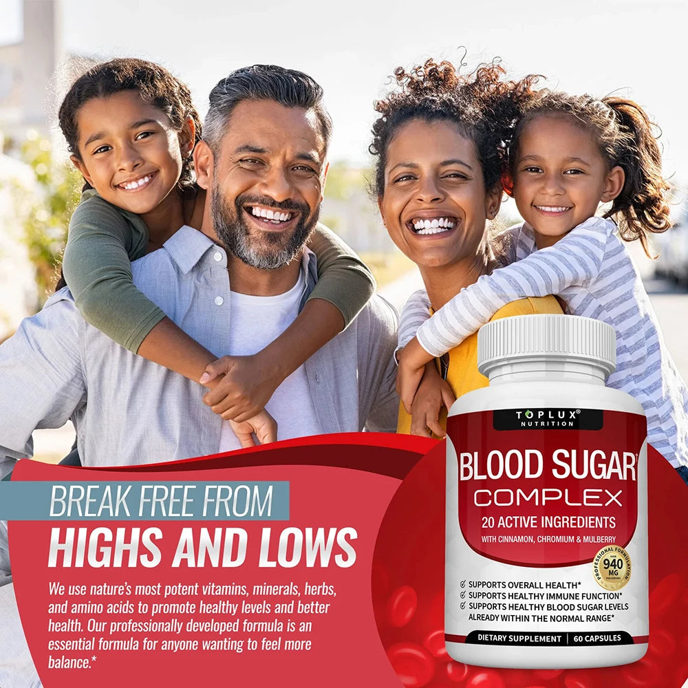 Complément complexe naturel de sucre dans le sang de qualité supérieure pour hommes et femmes – Naturall 20 herbes et vitamines avec cannelle non OGM, végétalien