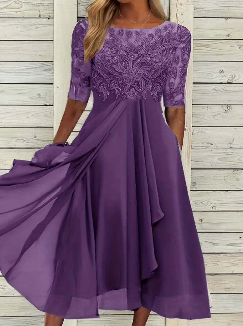 Robes pour femmes robe Simple romantique avec mousseline de soie Patchwork dentelle évider robe longue robe de soirée de demoiselle d'honneur vêtements pour femmes