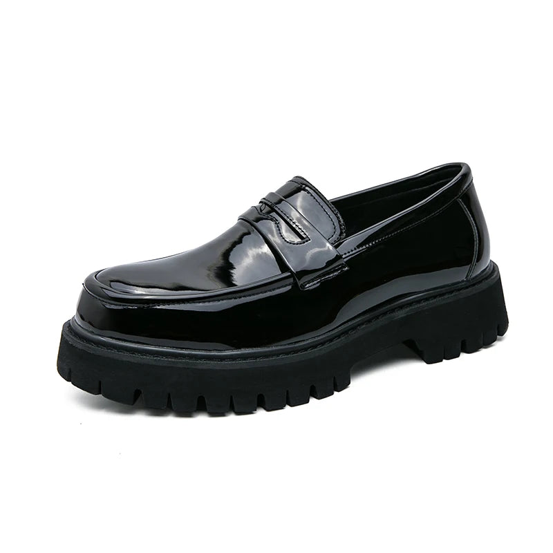 Nouvelles chaussures à plate-forme mocassins chaussures hommes chaussures de mariage à semelles épaisses noir chaussures d'affaires formelles sans lacet en cuir augmenter chaussures décontractées