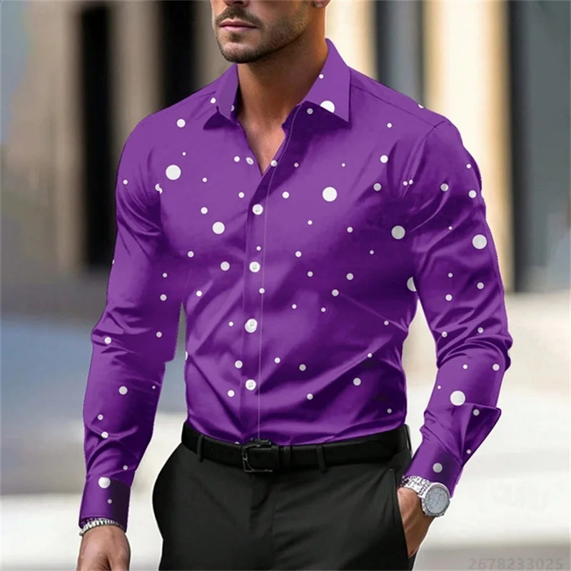 Nouvelle Chemise Décontractée à Manches Longues et Col à Revers à Pois pour Homme 2025 – Respirante, Confortable, Coupe Slim, Tendance, pour l'Extérieur – Tailles XS-6XL