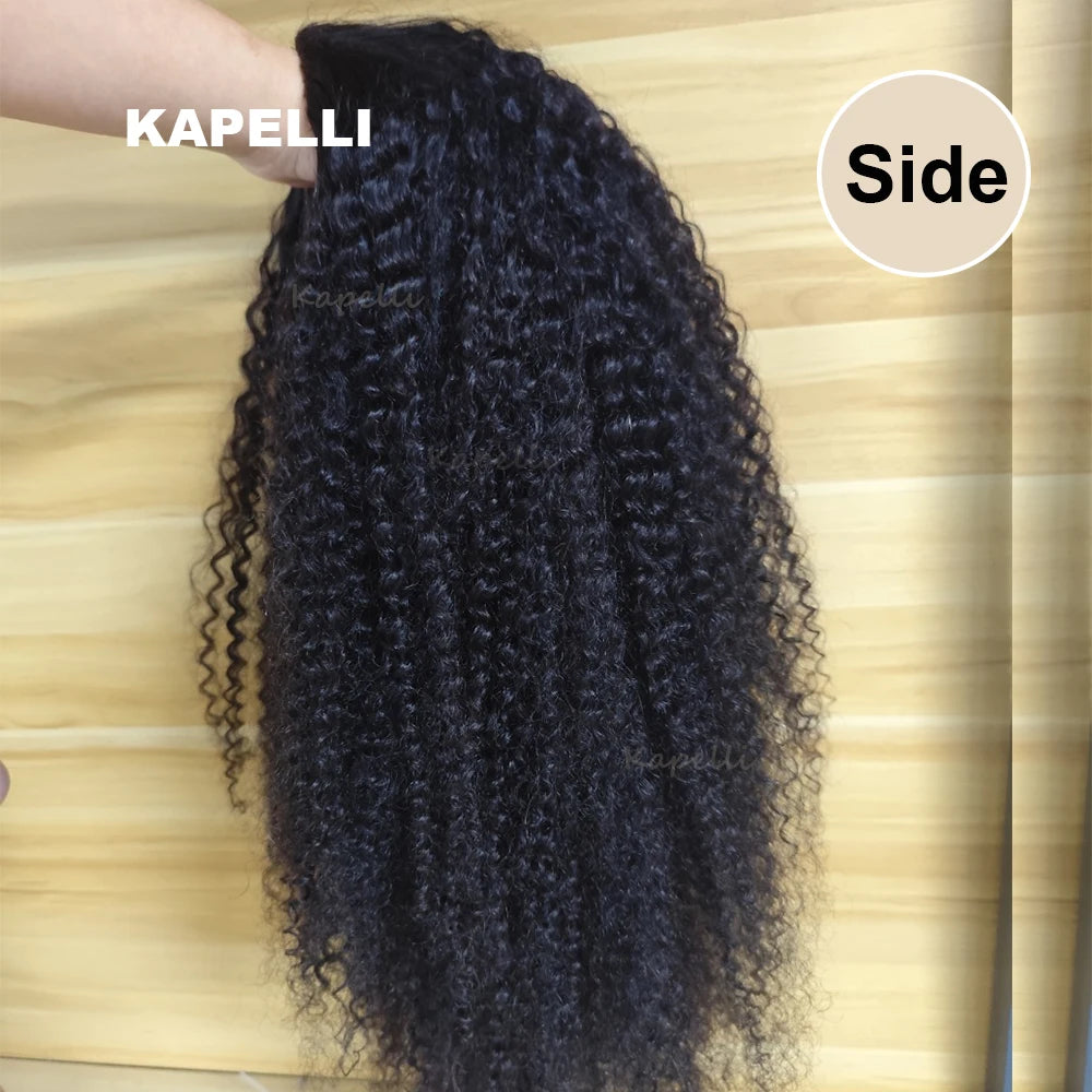 Demi-perruque de cheveux humains 180% demi-perruque crépus bouclés perruques de cheveux humains 3 en 1 ligne de cheveux Invisible porter aller avec cordon sans couture