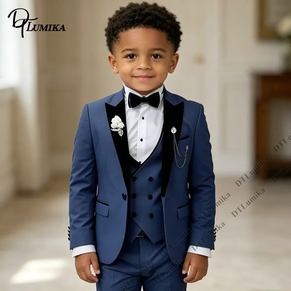 Boys Formal Suit Set 5Pcs Blazer Vest Pants Bow Tie Necktie Kids Wedding Party Tuxedo 3T-14T Children Birthday Page Boy Outfit