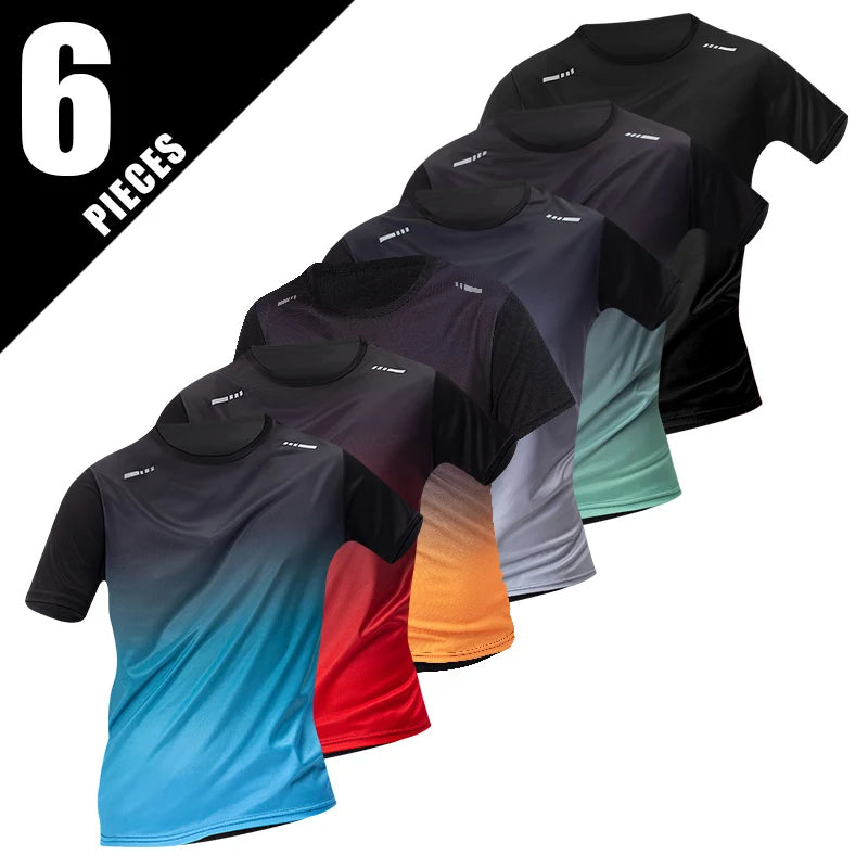 1/2/4/6 pièces hommes Style sportif saisonnier dégradé séchage rapide multicolore haut à manches courtes décontracté course noir ensemble Short et haut
