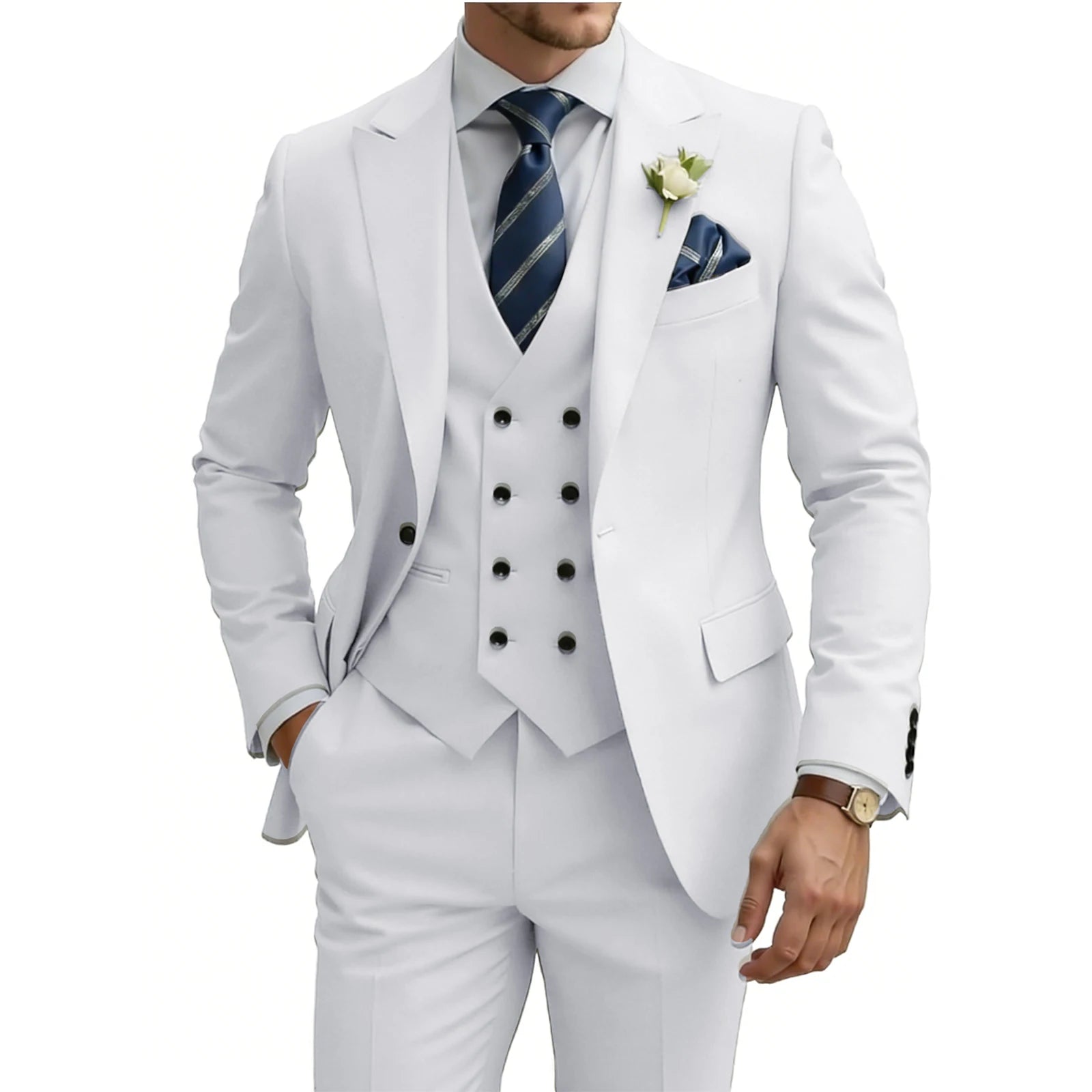 Costume homme 3 pièces slim fit, double boutonnage, pour mariage, bal, cérémonie, dîner formel, smoking