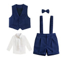 Costume formel bleu marine 4 pièces pour bébé garçon, tenue de gentleman pour tout-petit, vêtements pour baptême, mariage, fête d'anniversaire, pour 6 mois à 4 ans