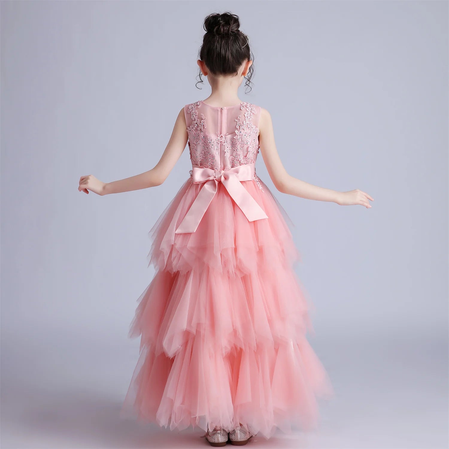 Robe Longue Rose pour Fille, Tenue de Bal Élégante, pour ixde Noël, Mariage Formel, pour Enfant de 4 à 12 Ans