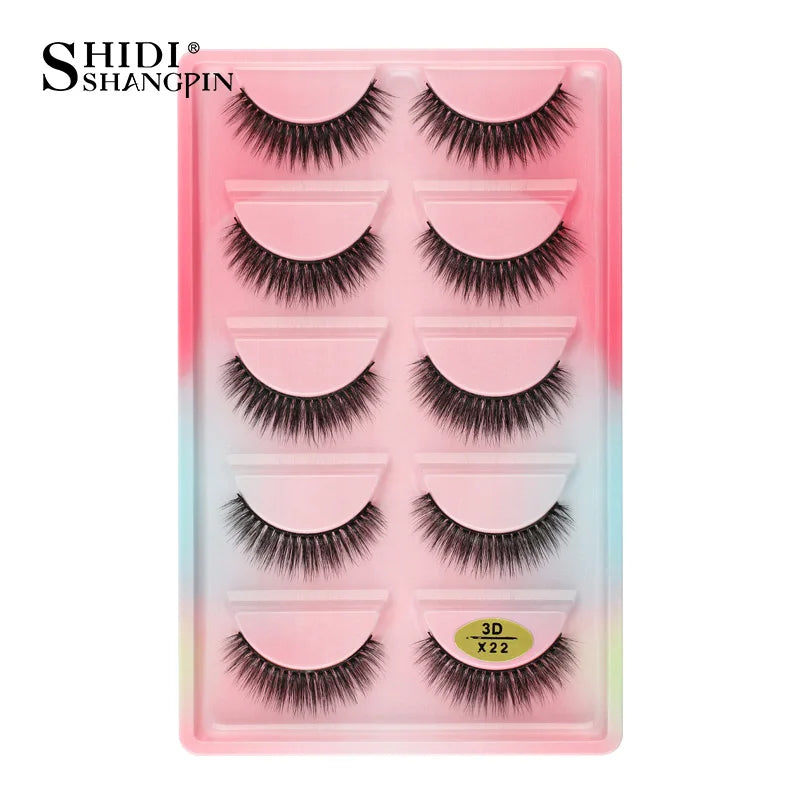 Cils 3D en faux vison X05, cils postiches volumineux et légers, 5 paires réutilisables, cils doux et volumineux, aspect naturel pour le maquillage quotidien et les soirées