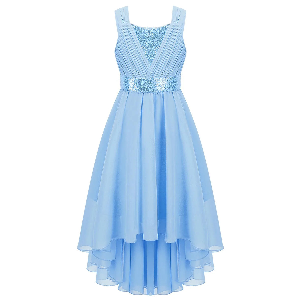 Robe de princesse à fleurs pour filles, robe formelle de demoiselle d'honneur junior, de fête de mariage, sans manches, froncée, jupe haute et basse en mousseline de soie, robes de bal