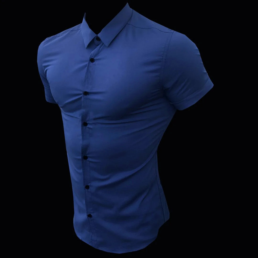 Mode d'été Super Slim Fit chemises à manches courtes hommes classique tenue décontractée chemise mâle Hipster décontracté Luxe chemise formelle