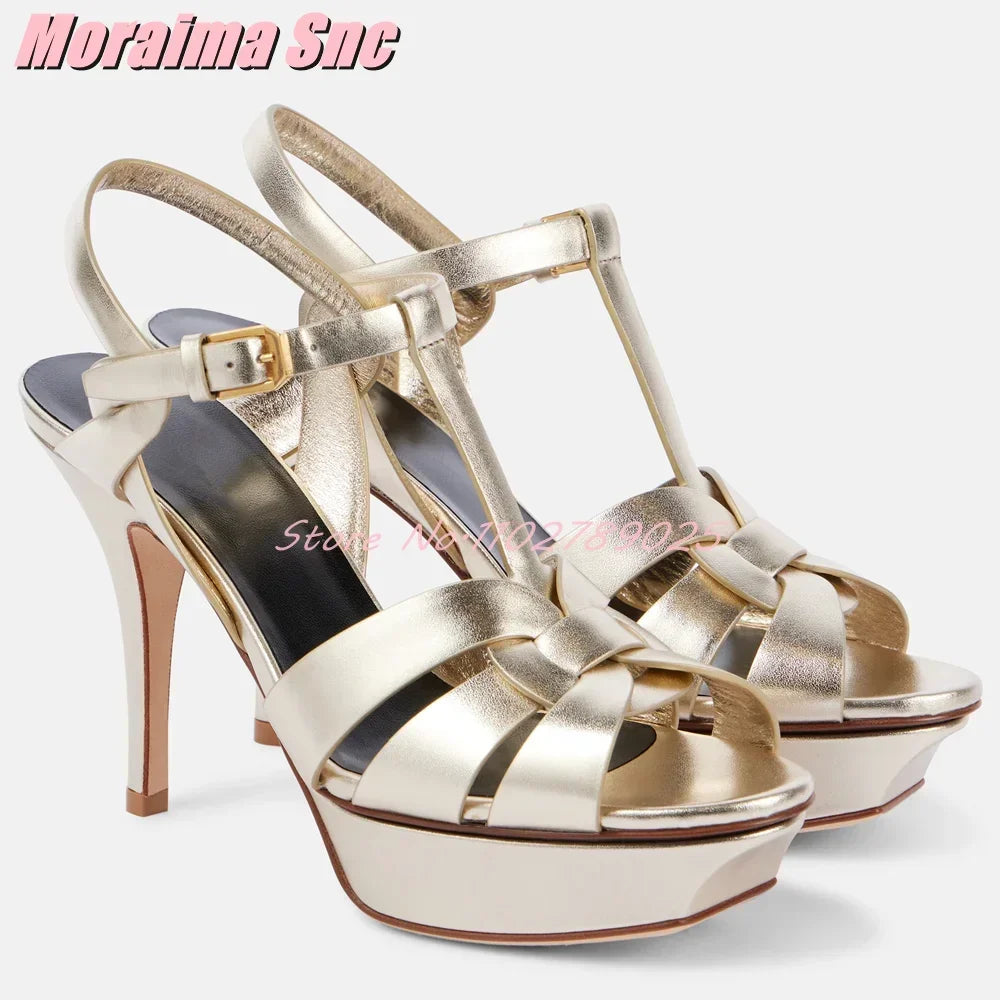 Waeve-Sandales à plateforme en cuir verni pour femmes, bride en T, talon aiguille carré, sangle de rinçage, chaussures provoqué à la mode sexy