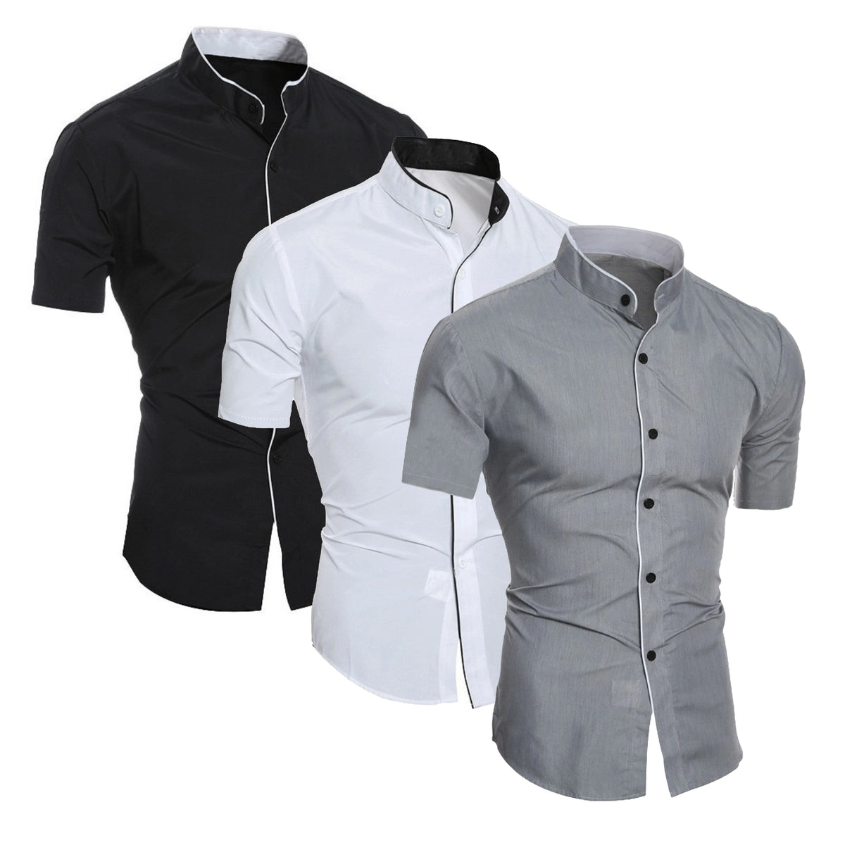 Chemise d'été décontractée à manches courtes pour hommes, haut à col montant, confortable et respirant, slim, couleur unie