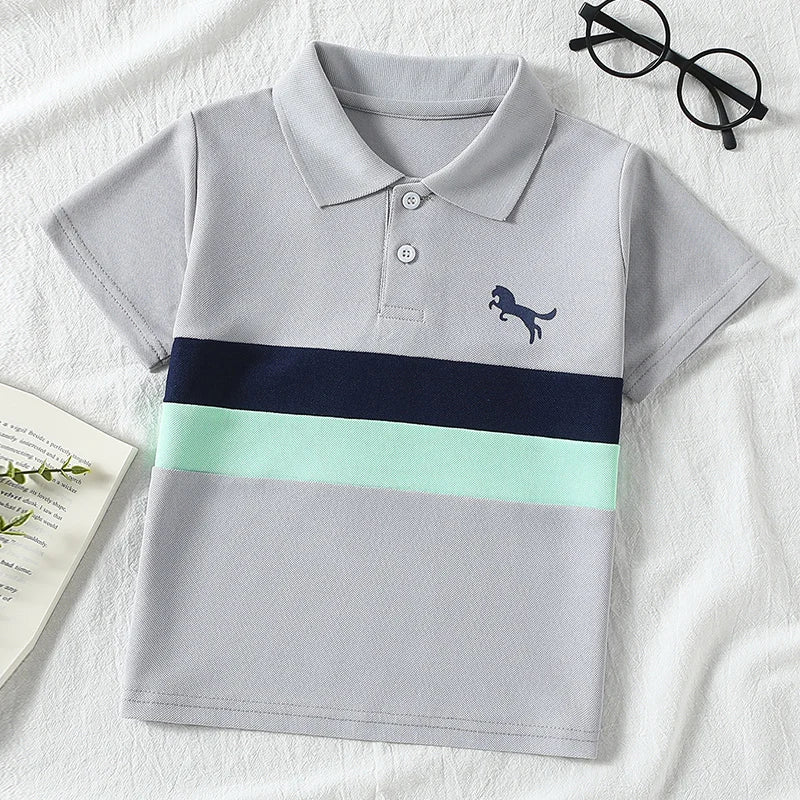 Ensemble de 1/2/3 pièces pour enfants, POLO rayé multicolore à manches courtes, haut décontracté à col boutonné pour garçon, T-shirt de sport polyvalent