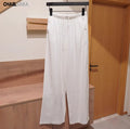 Pantalon droit décontracté en lin mélangé de haute qualité pour femme, avec cordon de serrage, poches et couleur unie, nouvelle collection Printemps-Été 2026