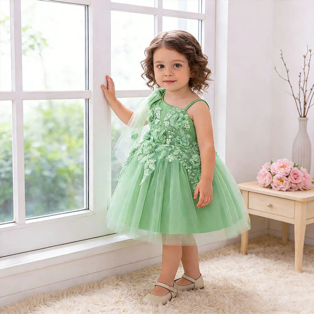 Robe de princesse florale pour petite fille, broderie en dentelle, robe de bal en tulle simple, 1-3 ans, robe de soirée pour anniversaire ou mariage
