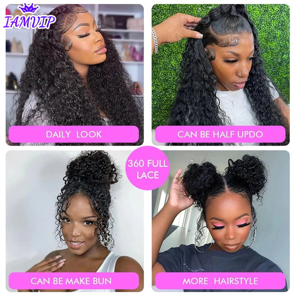 Perruque en cheveux humains ondulés 36 pouces, avec bande invisible, dentelle complète HD 360, densité 250, pré-épilée, pré-coupée, prête à porter, sans colle