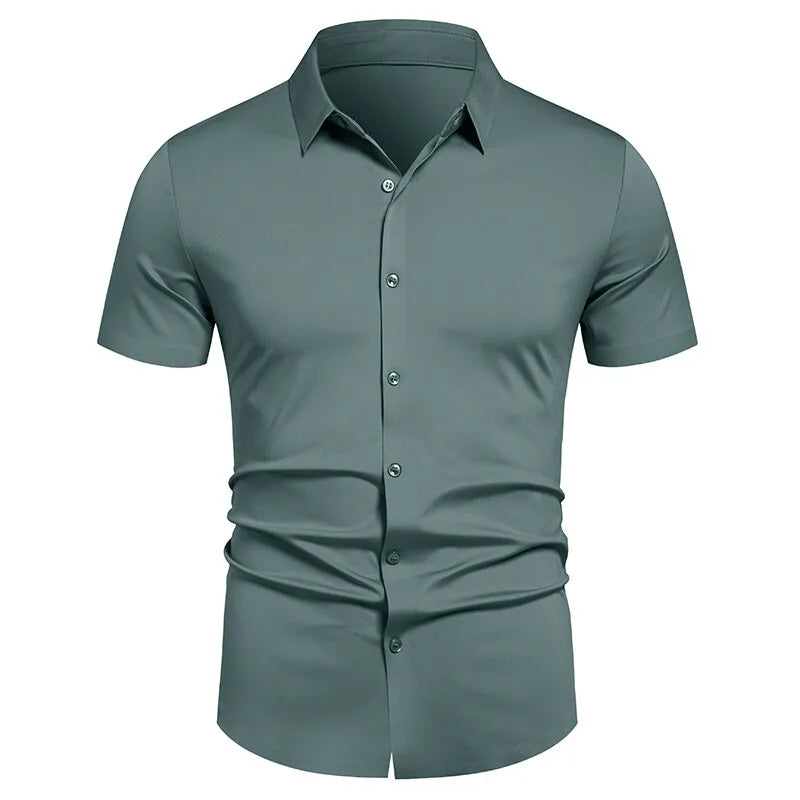 Chemises pour hommes, chemises habillées extensibles, sans plis, coupe classique, manches courtes, extensibles, décontractées, boutonnées
