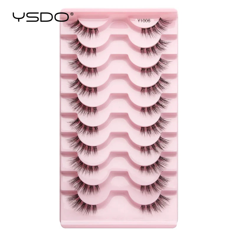 YSDO-Demi cils de chat doux, bande claire naturelle, faux cils, contaminants naturels, py, faux cils de vison 3D, outils de maquillage, 5/10 paires