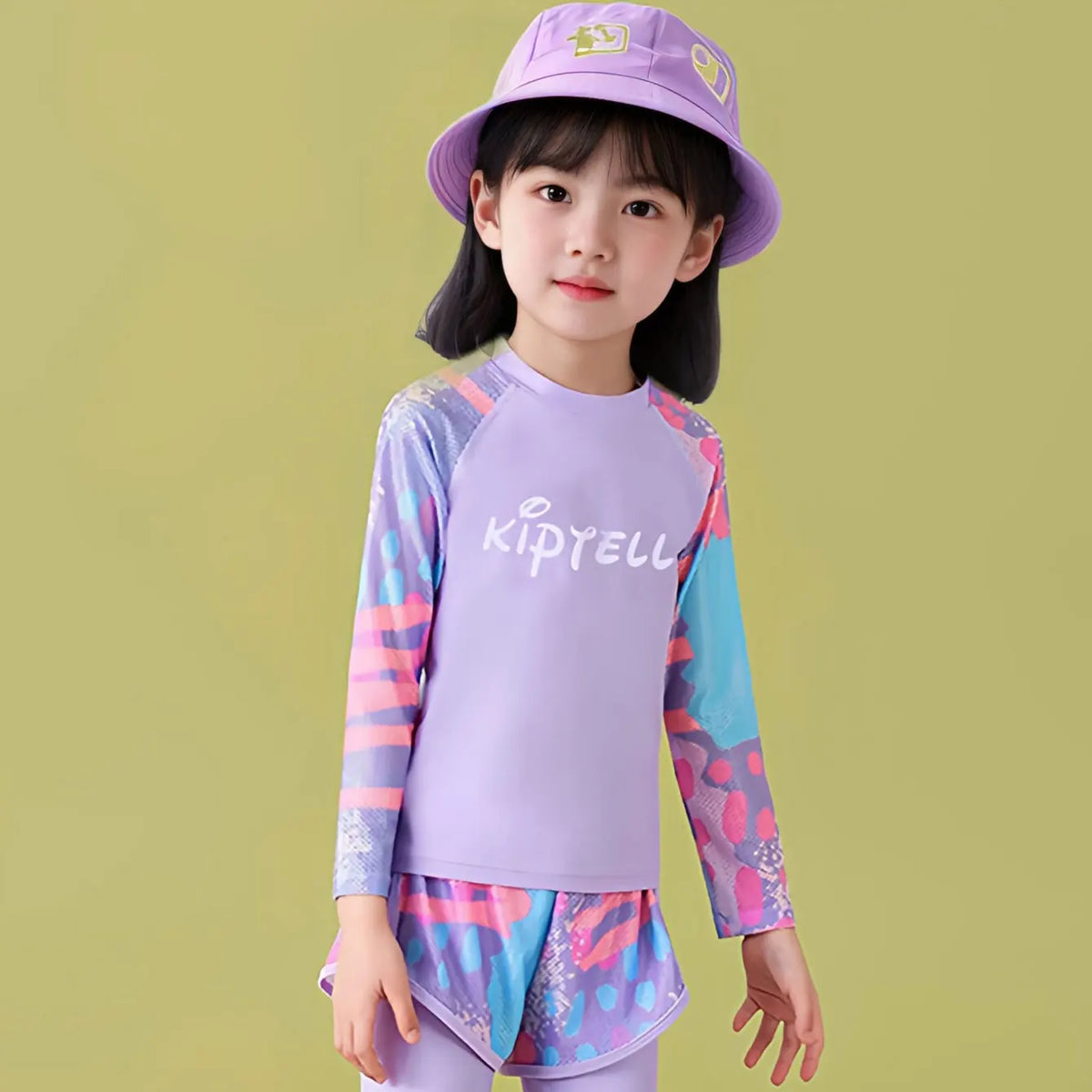 Ensemble de maillot de bain trois pièces pour enfants, ensemble de maillot de bain violet, manches longues et pantalon long