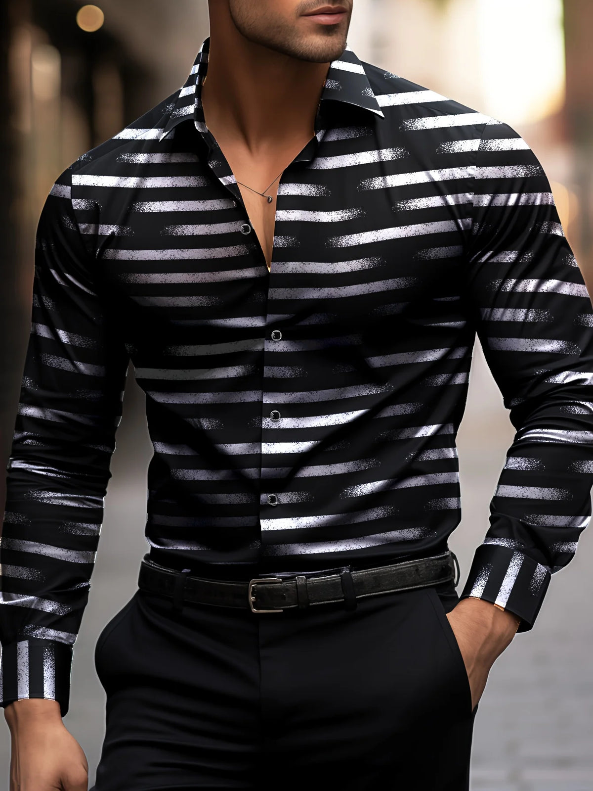 Costume chemise rose noir blanc décontracté extérieur couleur unie rayé confortable doux revers hommes hauts bureau grande taille 2024