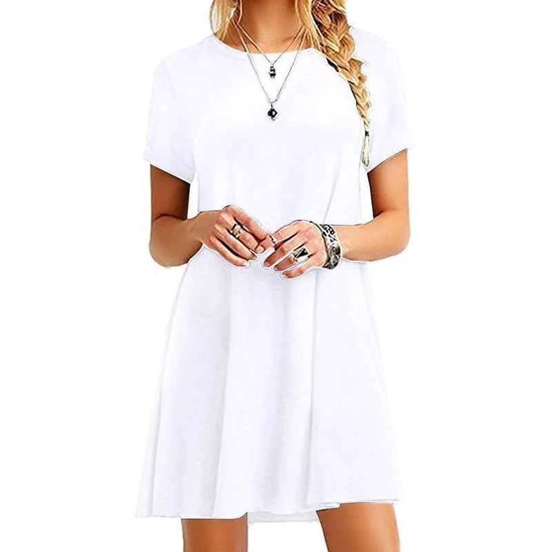 Femmes décontracté à manches courtes t-shirt robe Vintage col rond imprimé Mini robe ample élégant Simple Mini robe Streetwear robe d'été
