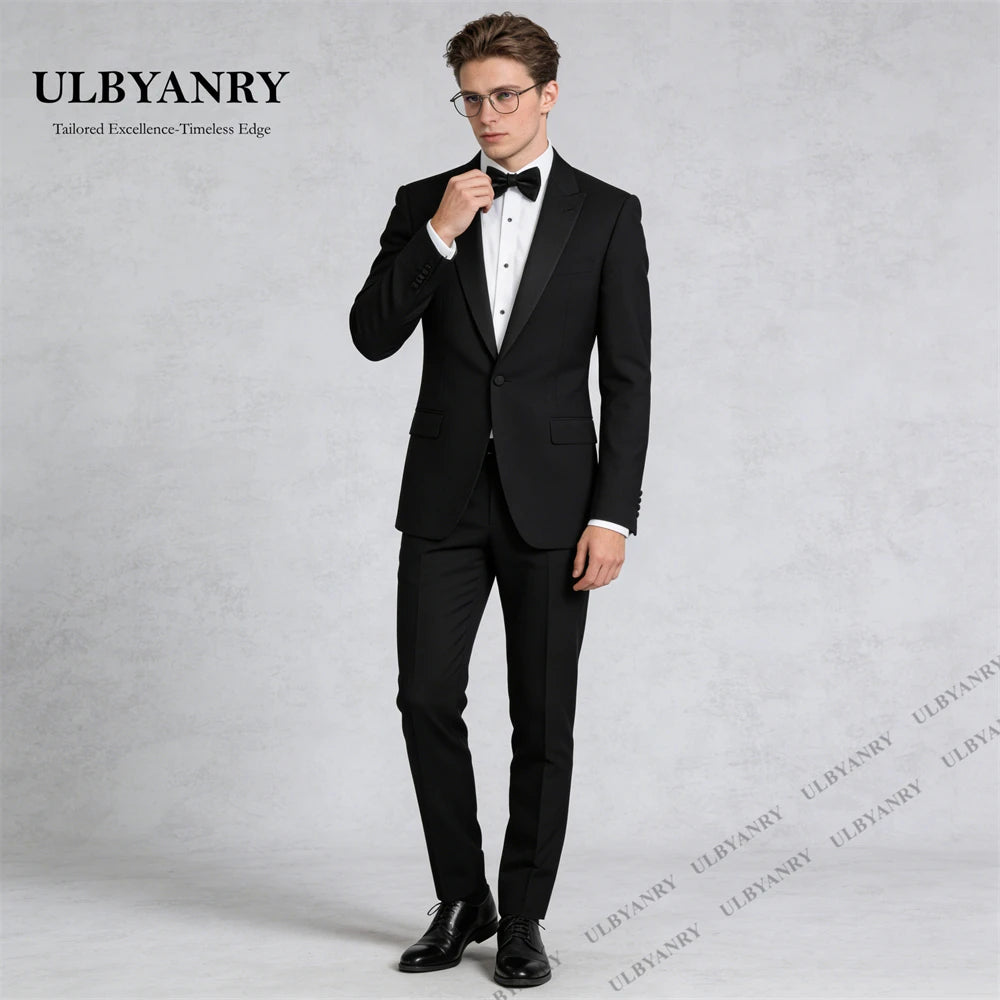 Costume de soirée classique noir ULBYANRY pour hommes, costume d'affaires 3 pièces coupe classique pour hommes, veste, pantalon et nœud papillon