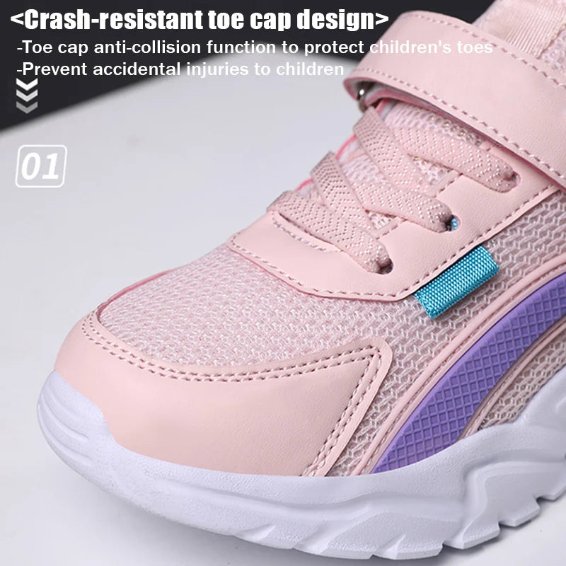 Superbes baskets roses pour filles, respirantes, en maille, plates, pour le sport, chaussures décontractées pour enfants, pour l'école, la marche, antidérapantes