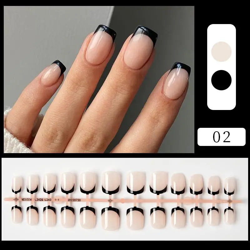 24 pièces/ensemble blanc français presse sur faux ongles couverture complète artificielle portable ongles conseils de beauté nu français blanc faux ongles Art