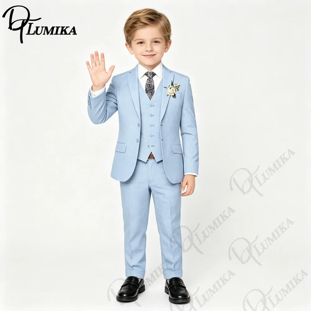 Ensemble 4 pièces élégant en lin pour garçons avec nœud papillon floral 2026 – Blazer, gilet et pantalon classiques pour le porte-anneau de mariage
