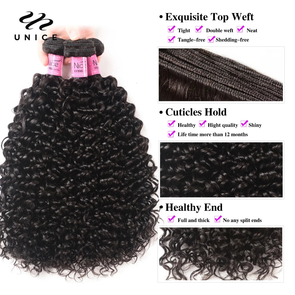 UNice Hair – lots de cheveux bouclés 100% naturels, 8-26 pouces, couleur naturelle, cheveux vierges, 1/3 pièces