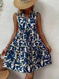 Femmes Boho imprimé Mini robe été élégant sans manches col en V à volants une ligne débardeur décontracté ample surdimensionné plage fête robe d'été