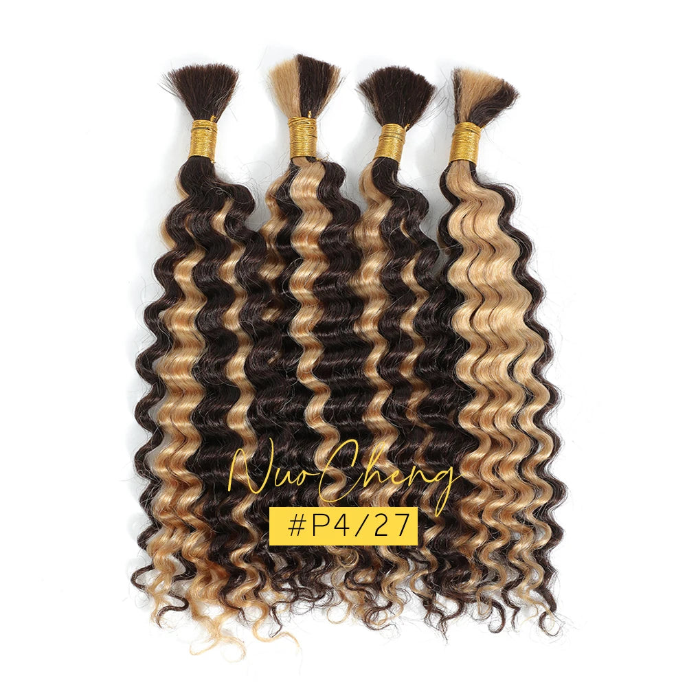 2 lots de cheveux humains à tresser pour tresses bohèmes, 14 pouces 100g 10A Cheveux humains brésiliens vierges en vrac à ondulations profondes pour tressage