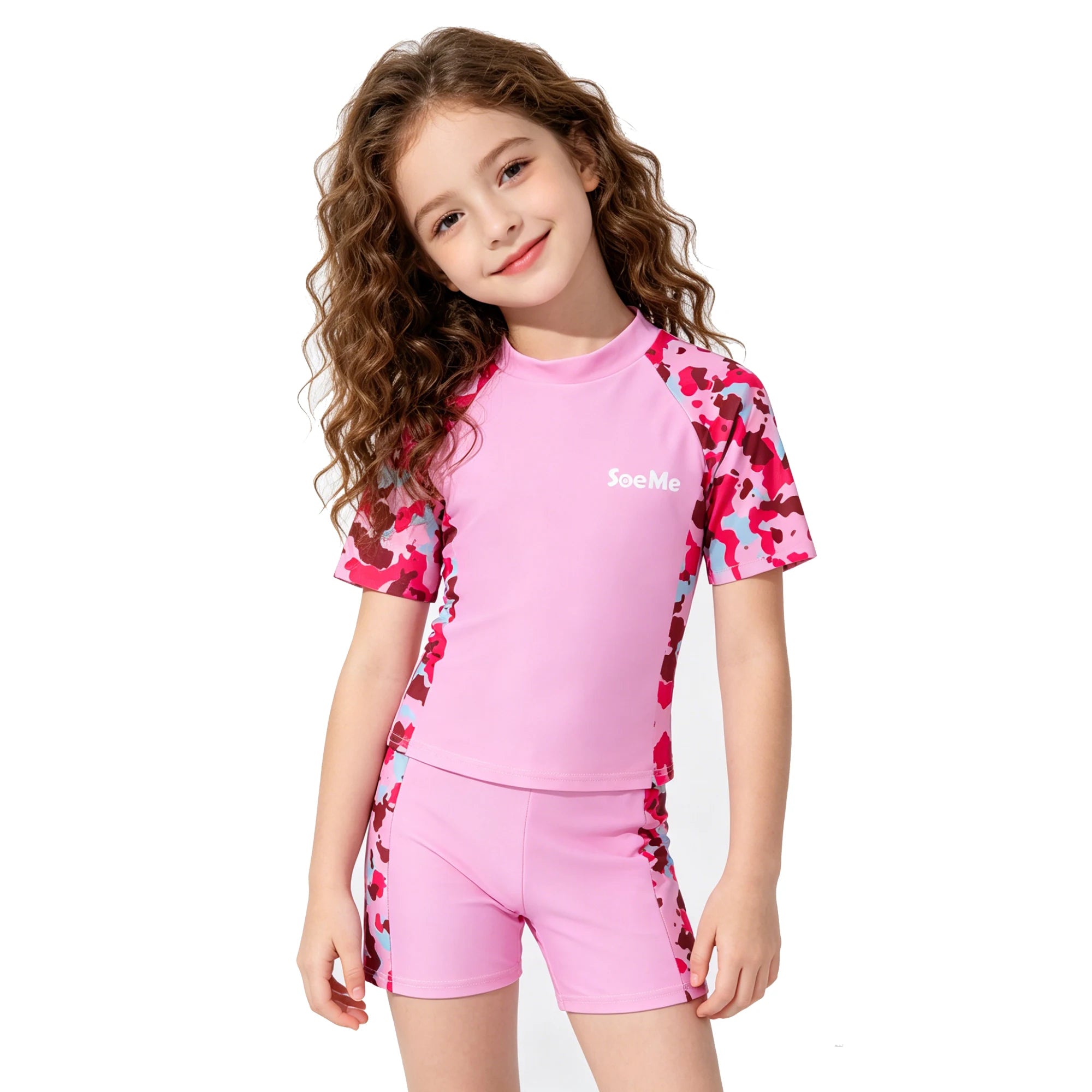 Maillot de bain rose pour filles, ensemble de maillots de bain pour enfants en bas âge, 2 pièces, manches courtes, costume de bain mignon pour enfants de 3 4 5 6 7 8 9 10 ans