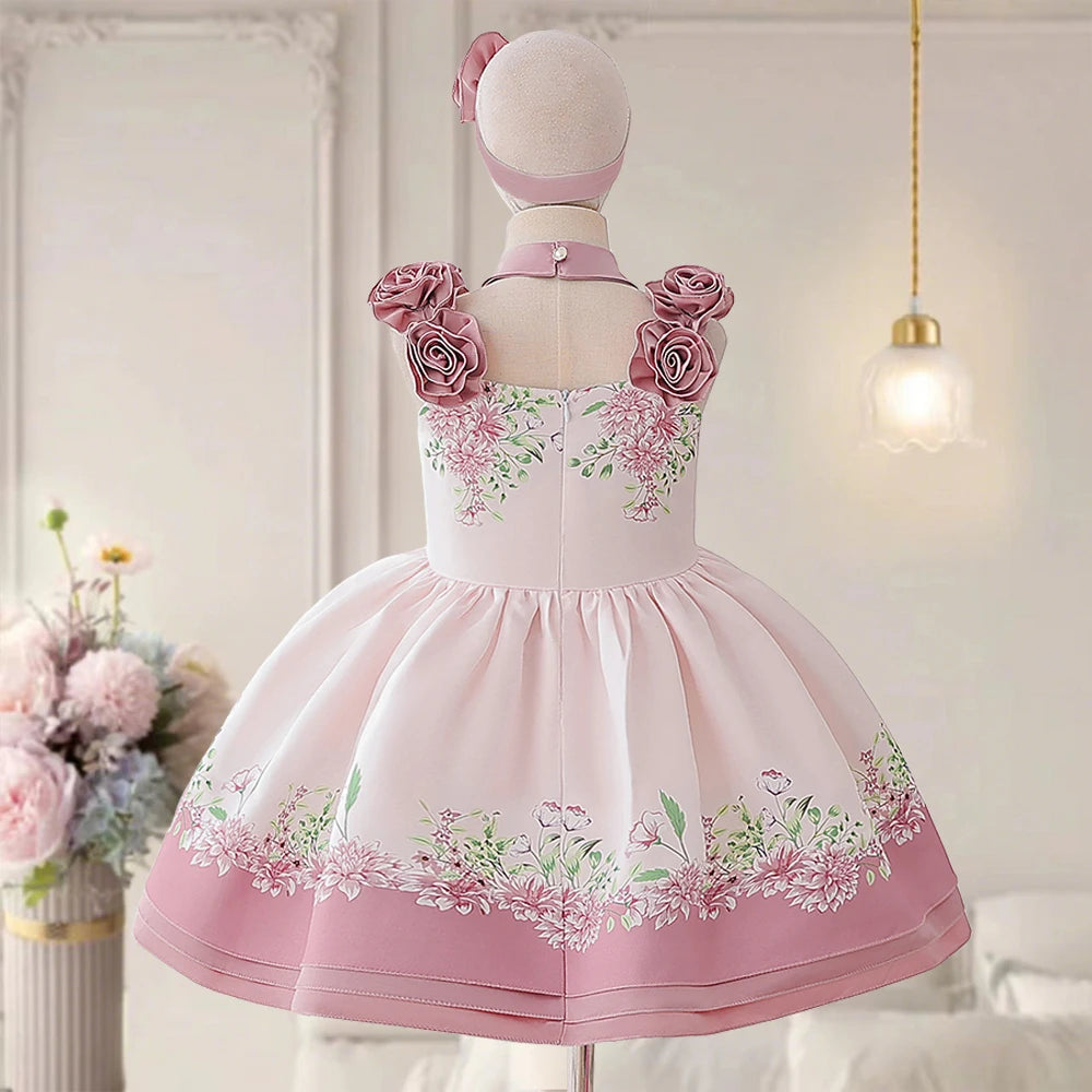 Robe de soirée de demoiselle d'honneur pour filles, imprimé floral, élégante, en Tulle, robes de princesse d'anniversaire, de mariage, de baptême