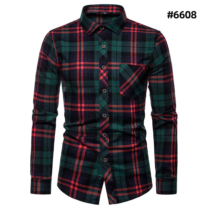 Chemises à carreaux à manches longues pour hommes, chemises formelles classiques à carreaux, décontractées, en coton, à la mode, printemps, automne