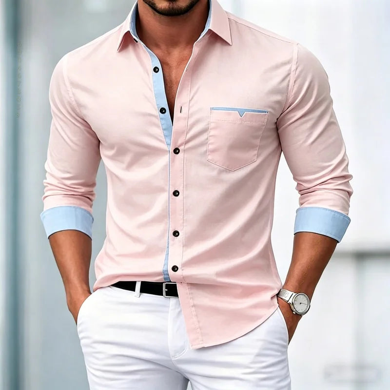 Chemises pour hommes de haute qualité, chemises à manches longues contrastées, chemises décontractées pour affaires, chemises tendance pour les rendez-vous, vêtements polyvalents pour hommes