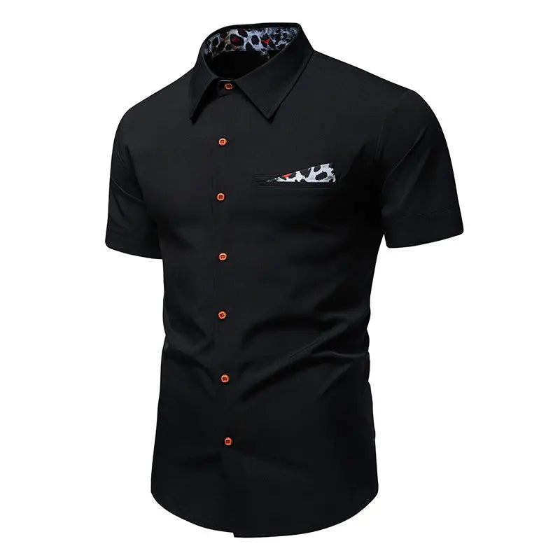 Chemise blanche décontractée à manches courtes pour homme, col à revers à simple boutonnage, chemises de bureau tendance pour homme avec patchwork