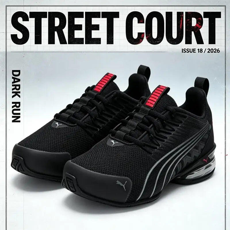 2026 PUMA 379601-01 Baskets de course en maille noires et rouges, avec coussin d'air respirant et amortissant, chaussures de sport décontractées unisexe