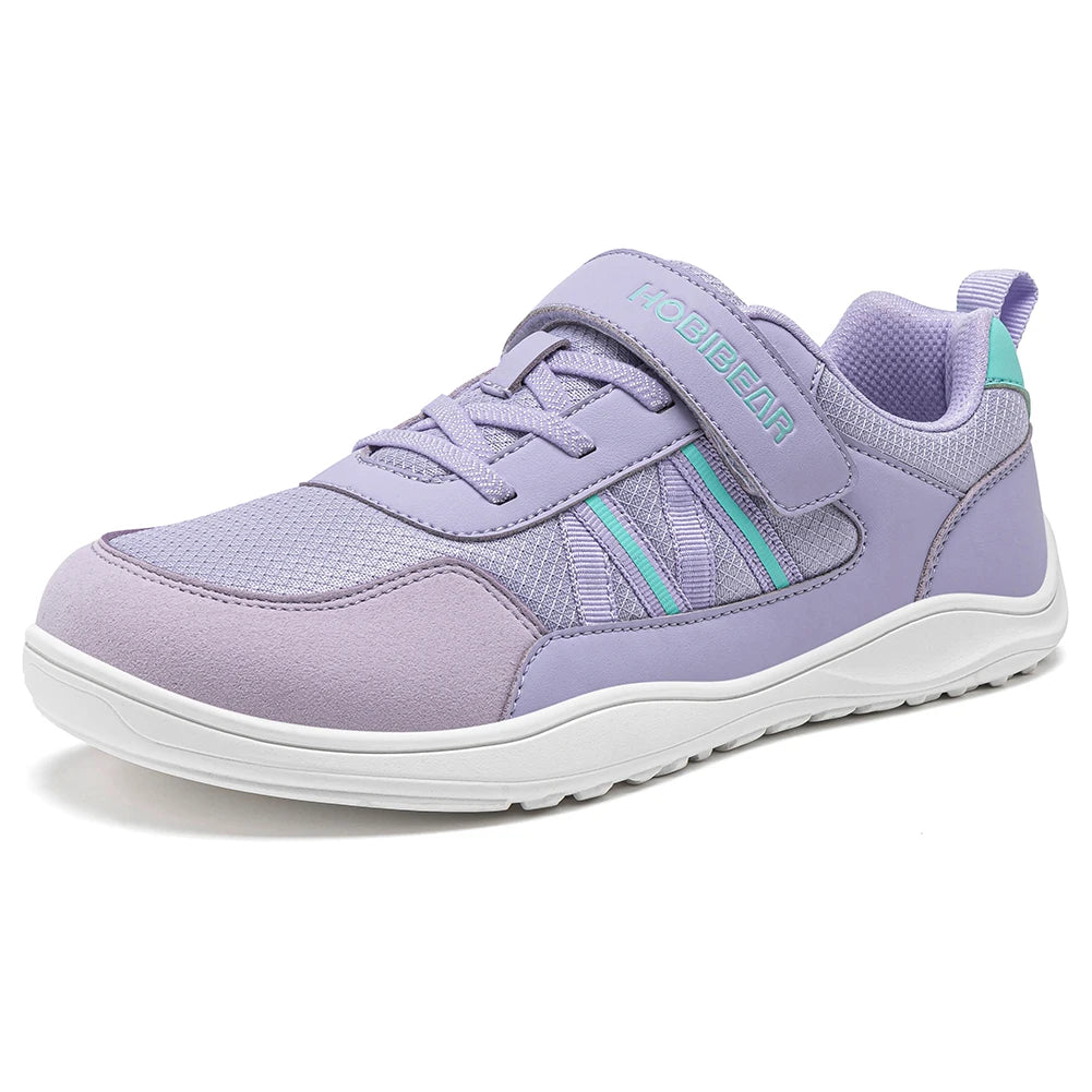 HOBIBEAR Chaussures larges pour enfants, baskets légères en cuir synthétique à scratchs, style pieds nus, zéro drop, pour la marche