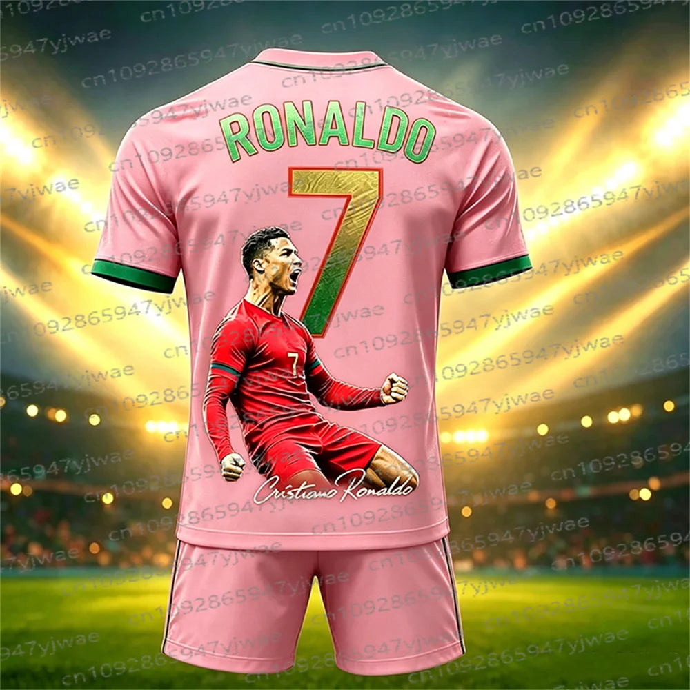 Ensemble maillot et short de football édition spéciale Ronaldo N°7 pour femme, homme et enfant – Tenue de sport décontractée Harajuku d'été – Ensemble 2 pièces