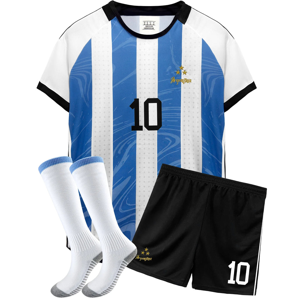 Maillot de football garçon bleu # 10 maillots de fan de sport pour enfants et jeunes, vêtements d'entraînement de football pour 4 à 14 ans