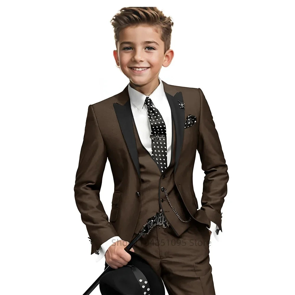 Costume bleu pour garçons, ensemble 3 pièces, design tendance, veste, pantalon, gilet, costume de mariage pour enfants, smoking formel, tenue de remise de diplôme, costume de scène
