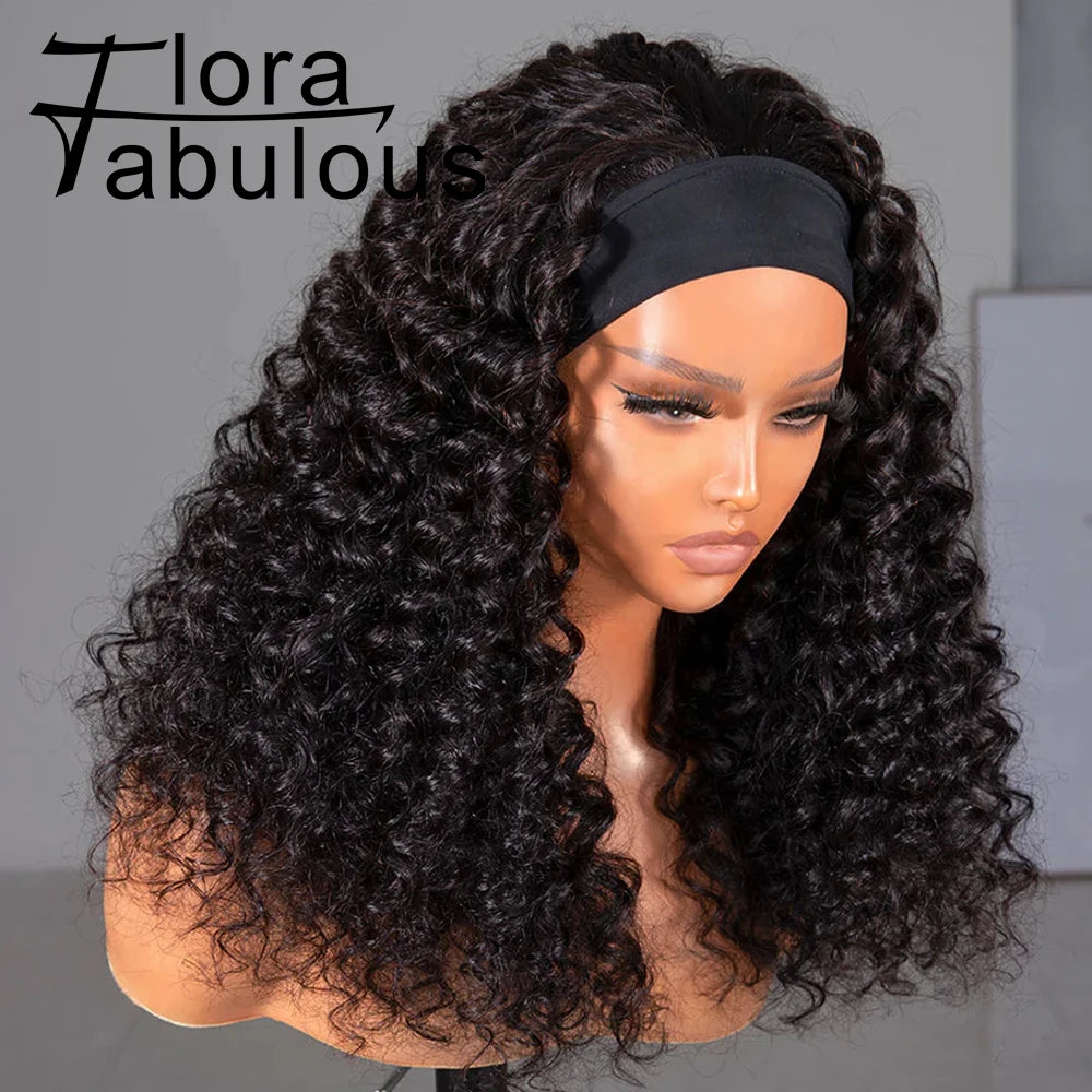 Crépus bouclés bandeau perruques brésilien Remy cheveux humains 180% densité 20 pouces porter à aller sans colle vague d'eau bandeau perruque pour les femmes
