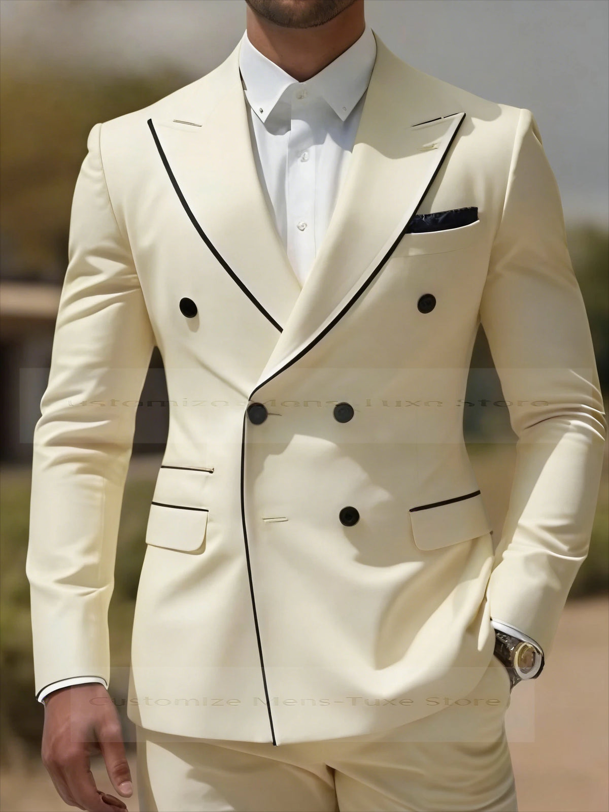 Col noir Orange homme d'affaires hommes costume marié Groomsman fête de mariage bal formel Tuxedos 2 pièces ensemble Blazer pantalon
