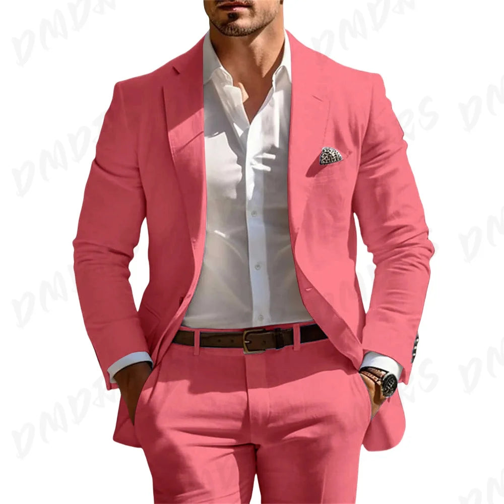 Veste et pantalon trempés classiques pour hommes, vêtements pour occasions formelles, fête, mariage, été, solide, 2 pièces
