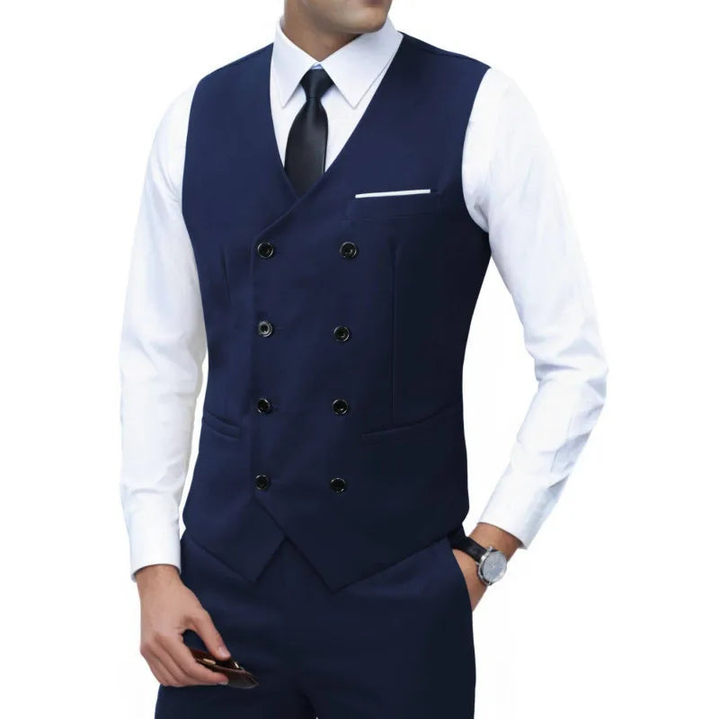 Nouvelle marque robe gilets pour hommes décontracté coupe ajustée hommes costume Gilet Double boutonnage Gilet Homme formel affaires veste