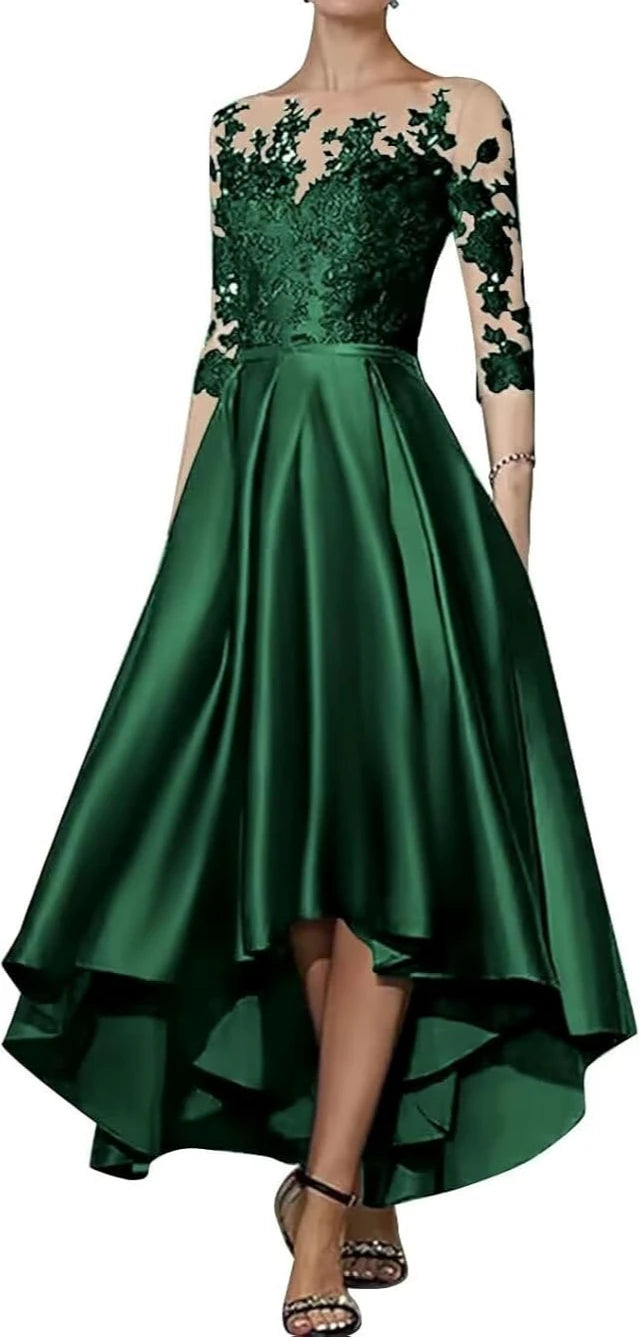 Robe en satin à col en V pour mère de la mariée, robe trapèze élégante longueur thé, devant court, dos long, invité de mariage