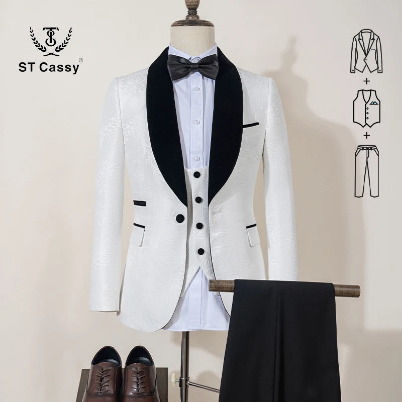 Costume de luxe 3 pièces ST Cassy de haute qualité pour homme – Smoking noir pour dîner, soirée, banquet, mode masculine, marié, mariage