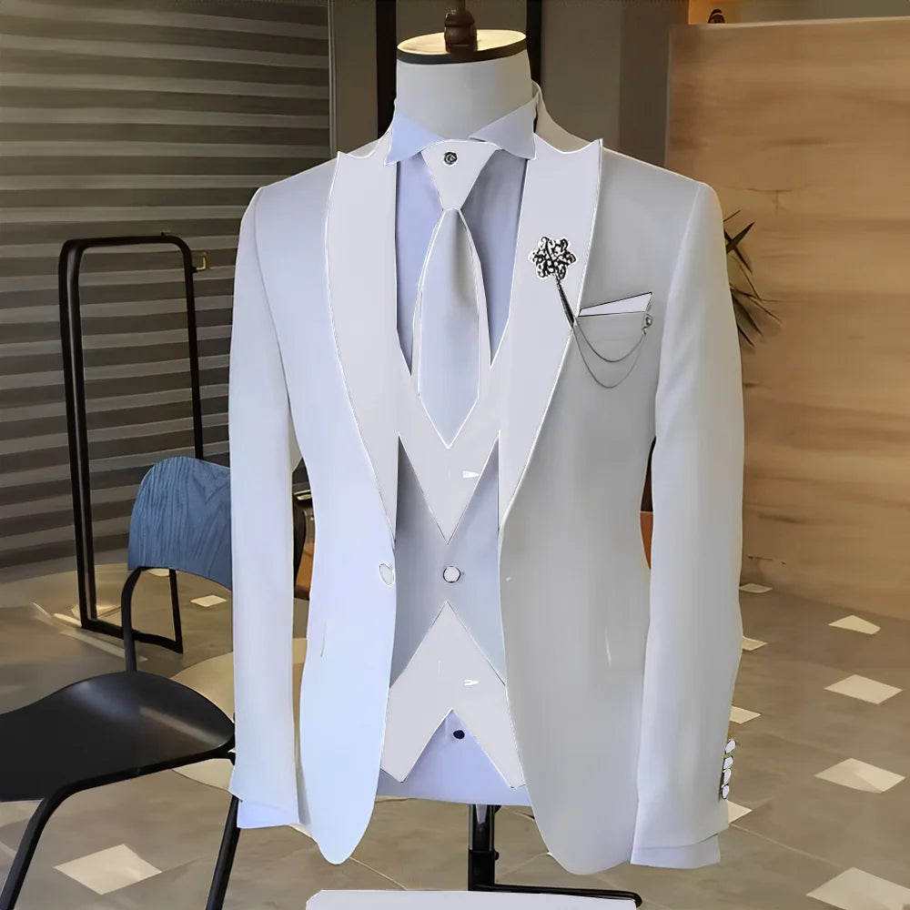Costume Blanc et Noir pour Homme, Smoking de Mariage, Revers Patricia, Terno Mascul37, de Bal, Marié, Ensembles Blazer Slim Fit, 3 Pièces
