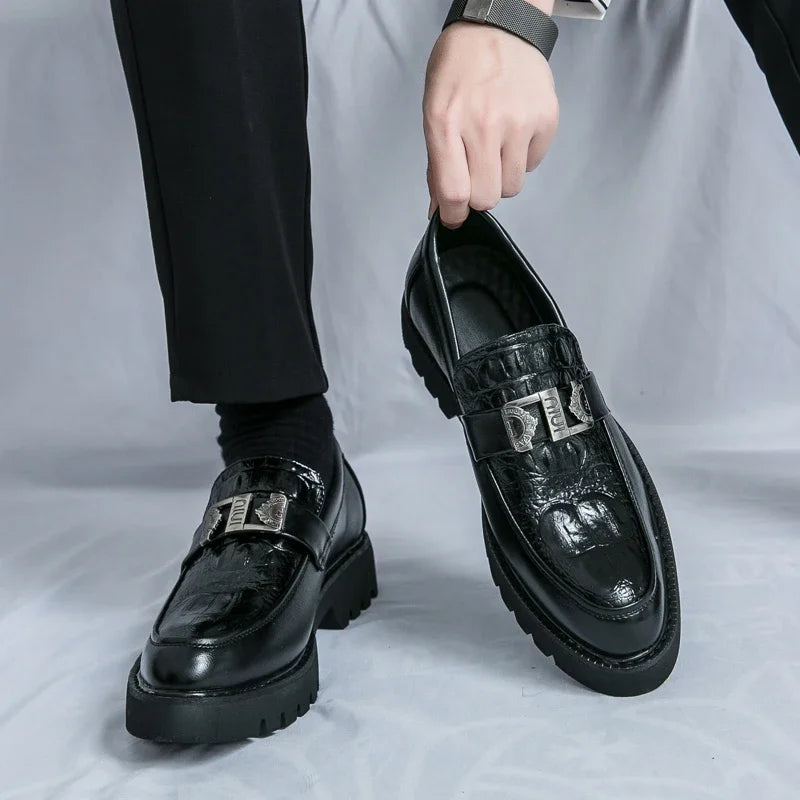 Hommes mocassins fête affaires à semelles épaisses hommes chaussures en cuir robe plate-forme chaussures confortable mode nouvelles chaussures décontractées pour hommes