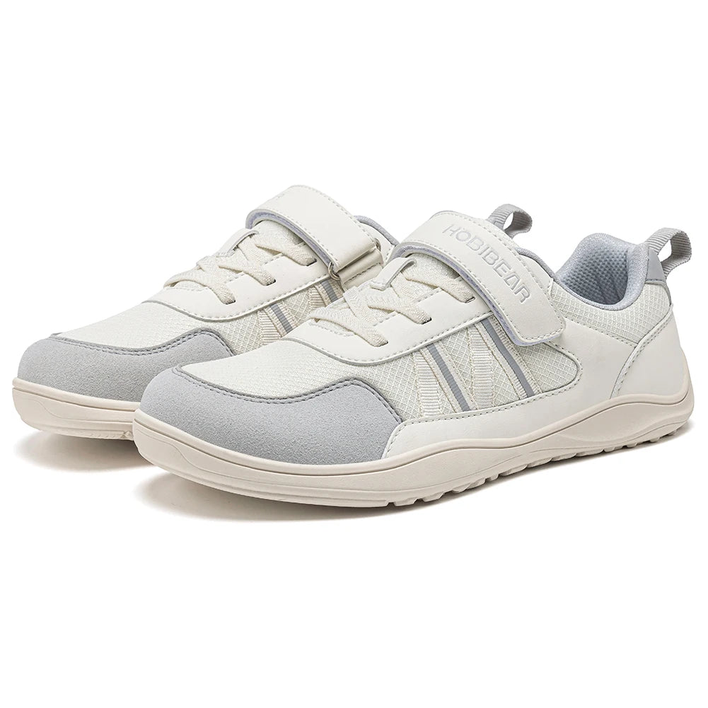 HOBIBEAR Chaussures larges pour enfants, baskets légères en cuir synthétique à scratchs, style pieds nus, zéro drop, pour la marche